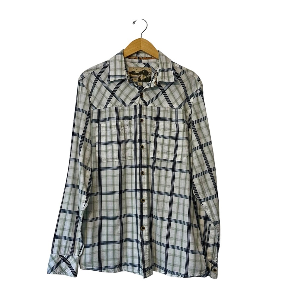 Gramicci Green Blue White Plaid Long Sleeve‎ Button Down Shirt Men’s Sz LG